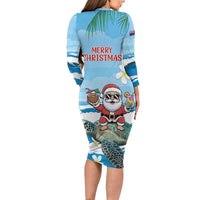 Cayman Islands Christmas Long Sleeve Bodycon Dress Merry Xmas - Wonder Print Shop