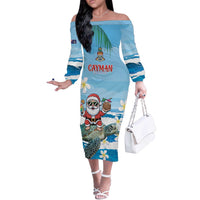 Cayman Islands Christmas Off The Shoulder Long Sleeve Dress Merry Xmas - Wonder Print Shop