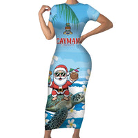 Cayman Islands Christmas Short Sleeve Bodycon Dress Merry Xmas - Wonder Print Shop