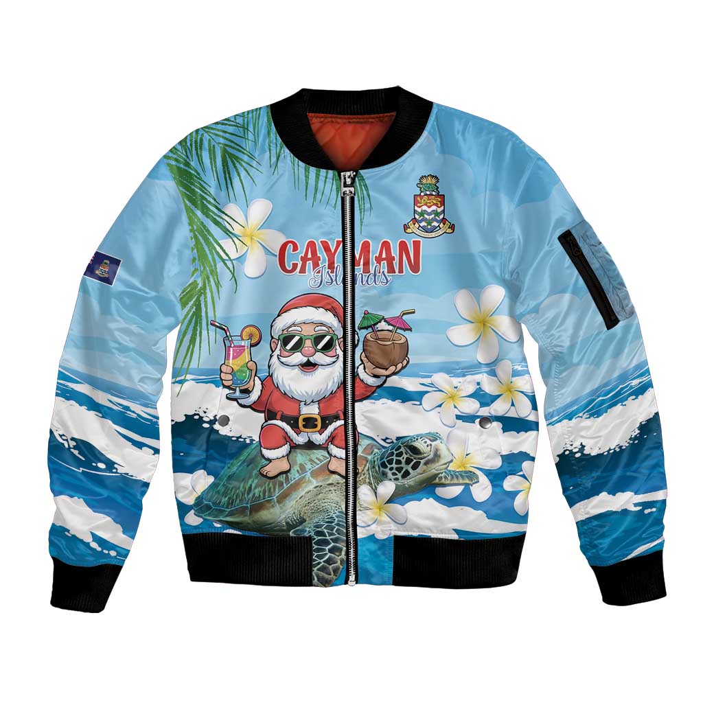 Cayman Islands Christmas Sleeve Zip Bomber Jacket Merry Xmas - Wonder Print Shop