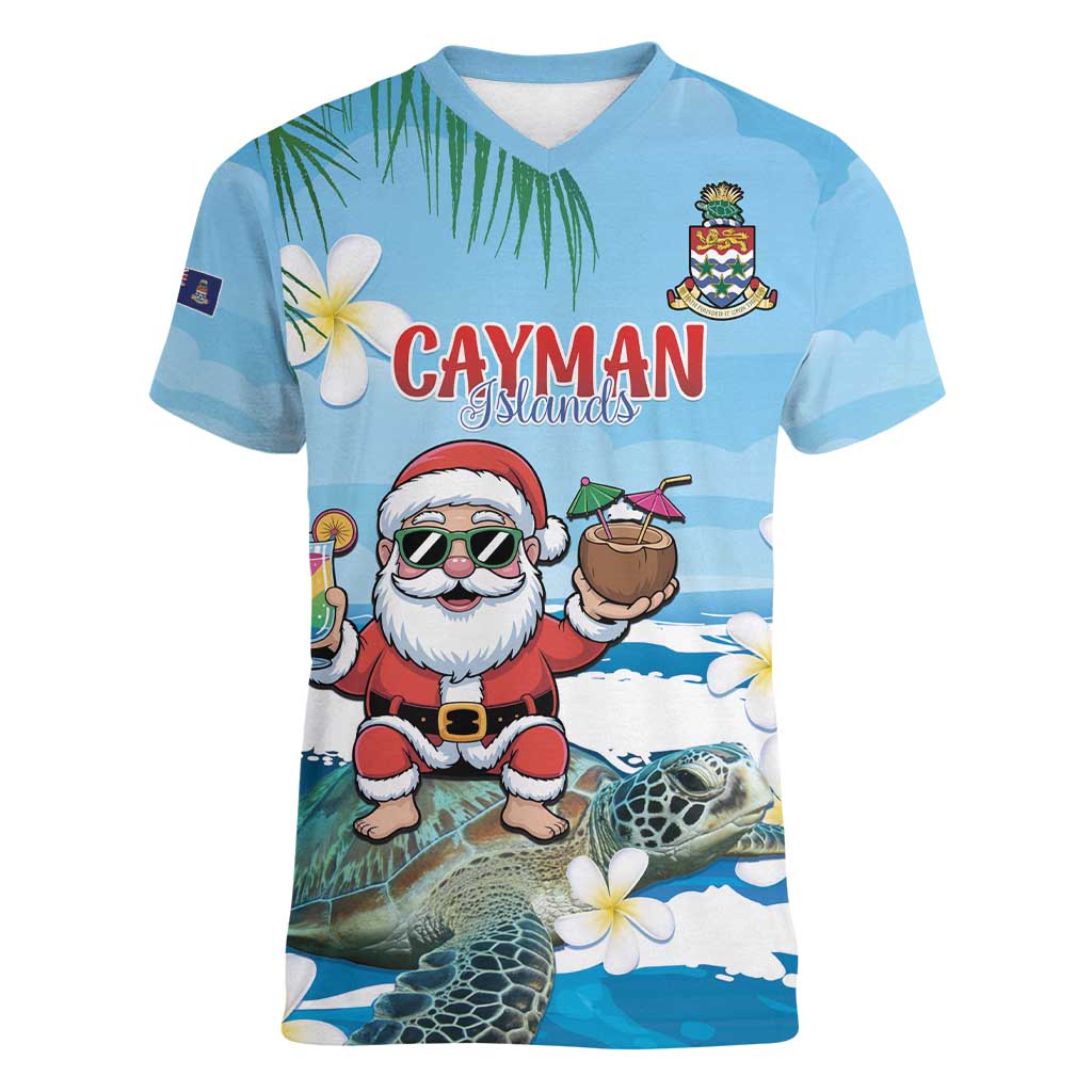 Cayman Islands Christmas Women V-Neck T-Shirt Merry Xmas - Wonder Print Shop