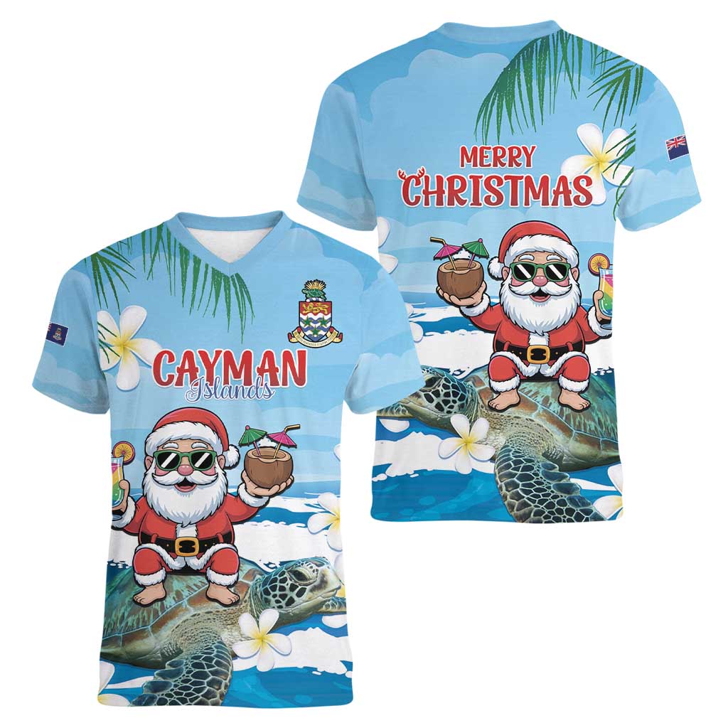 Cayman Islands Christmas Women V-Neck T-Shirt Merry Xmas - Wonder Print Shop