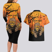 Personalized Halloween Egypt Mummy Couples Matching Long Sleeve Bodycon Dress and Hawaiian Shirt Trick or Treat - Wonder Print Shop