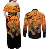 Personalized Halloween Egypt Mummy Couples Matching Off Shoulder Maxi Dress and Long Sleeve Button Shirt Trick or Treat - Wonder Print Shop
