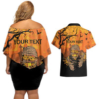 Personalized Halloween Egypt Mummy Couples Matching Off Shoulder Short Dress and Hawaiian Shirt Trick or Treat - Wonder Print Shop