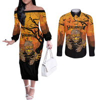 Personalized Halloween Egypt Mummy Couples Matching Off The Shoulder Long Sleeve Dress and Long Sleeve Button Shirt Trick or Treat - Wonder Print Shop