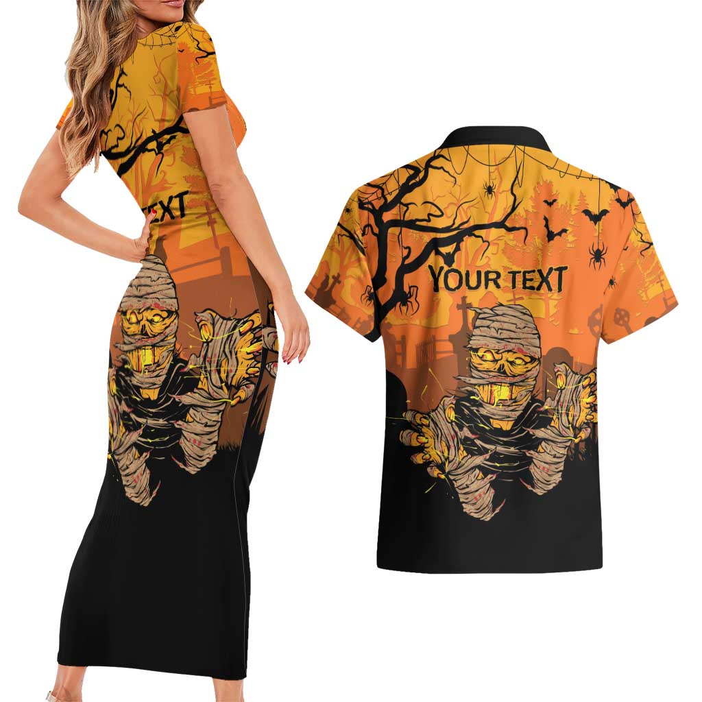 Personalized Halloween Egypt Mummy Couples Matching Short Sleeve Bodycon Dress and Hawaiian Shirt Trick or Treat - Wonder Print Shop