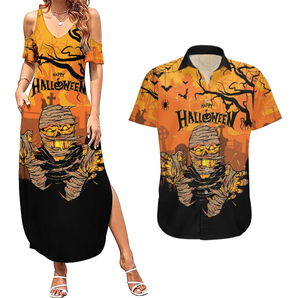 Personalized Halloween Egypt Mummy Couples Matching Summer Maxi Dress and Hawaiian Shirt Trick or Treat - Wonder Print Shop