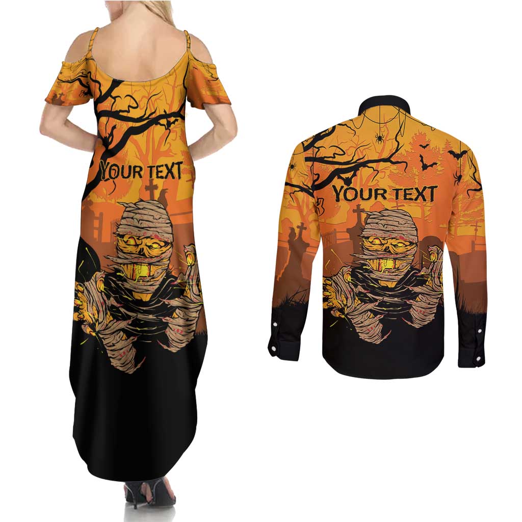 Personalized Halloween Egypt Mummy Couples Matching Summer Maxi Dress and Long Sleeve Button Shirt Trick or Treat - Wonder Print Shop