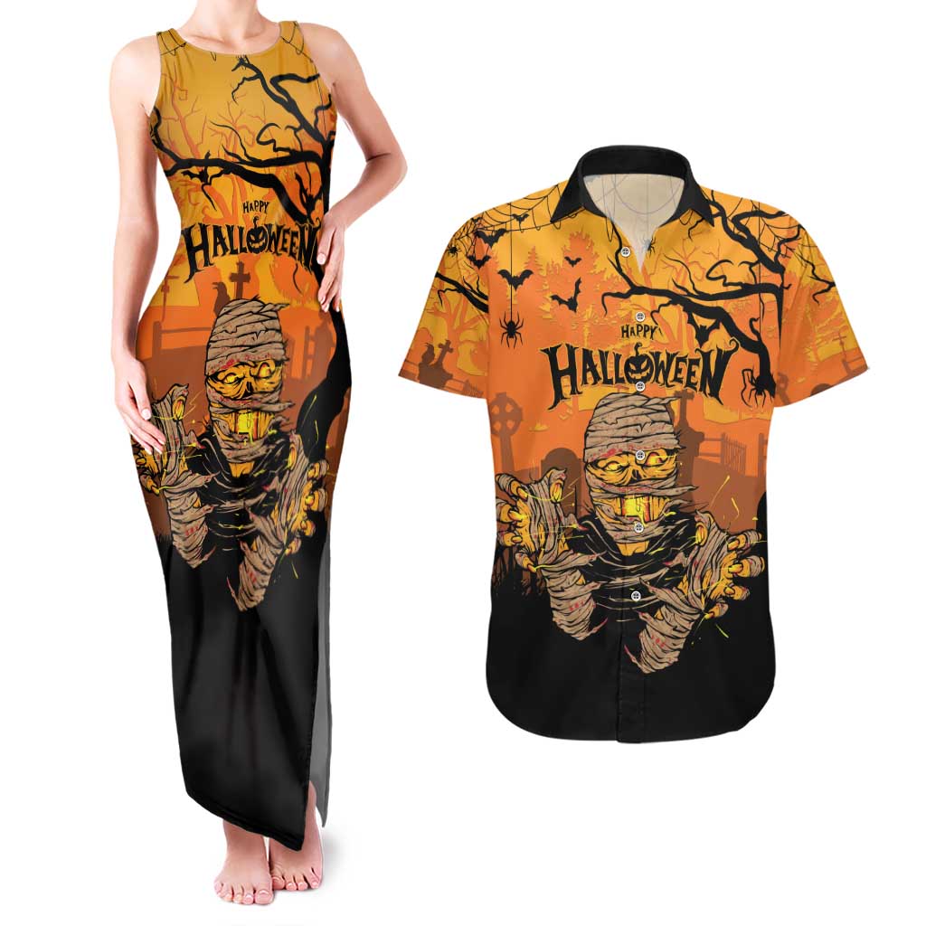 Personalized Halloween Egypt Mummy Couples Matching Tank Maxi Dress and Hawaiian Shirt Trick or Treat - Wonder Print Shop