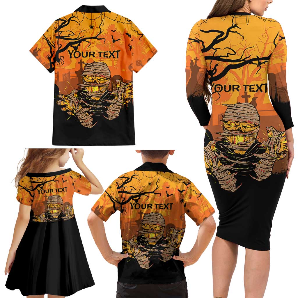 Personalized Halloween Egypt Mummy Family Matching Long Sleeve Bodycon Dress and Hawaiian Shirt Trick or Treat - Wonder Print Shop