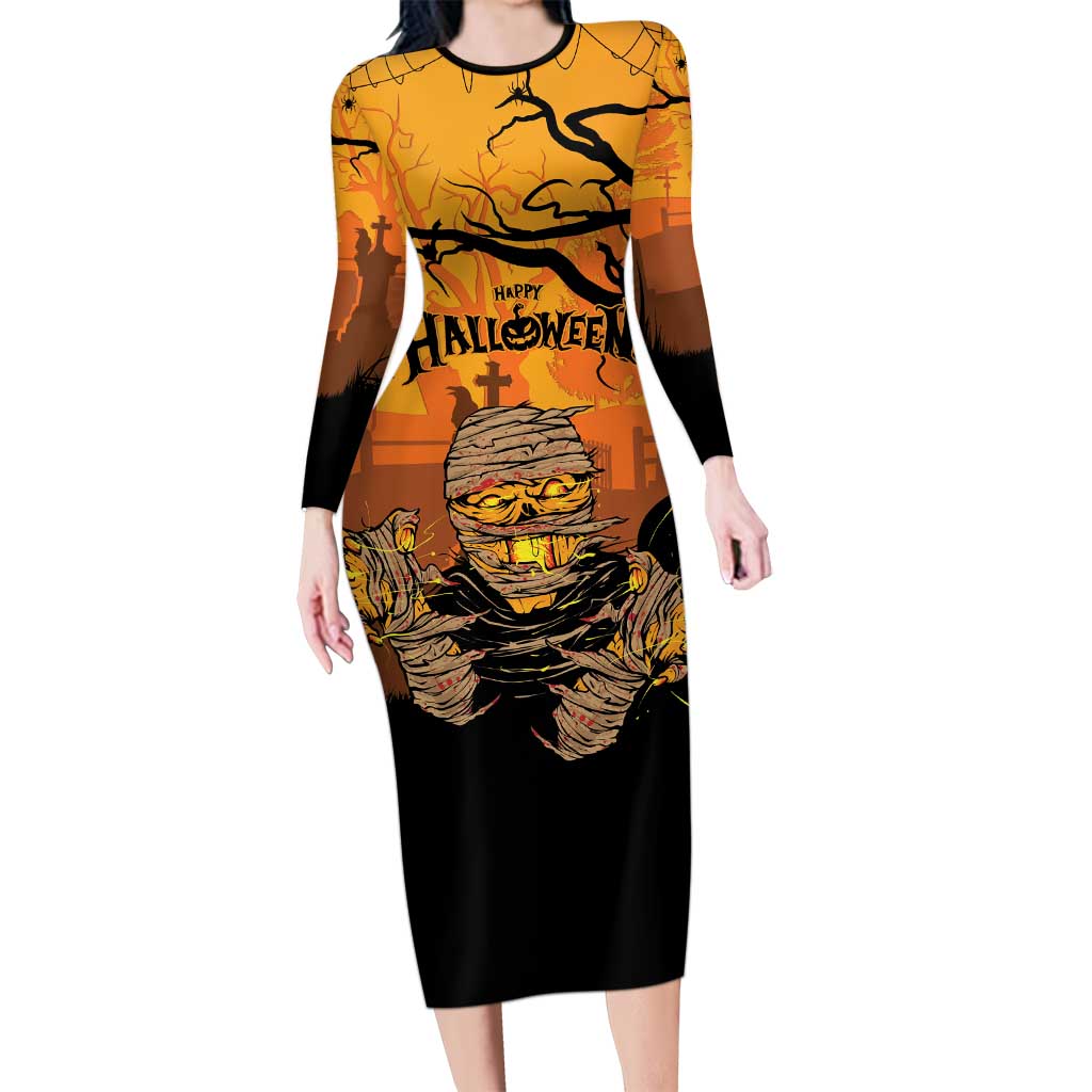 Personalized Halloween Egypt Mummy Family Matching Long Sleeve Bodycon Dress and Hawaiian Shirt Trick or Treat - Wonder Print Shop