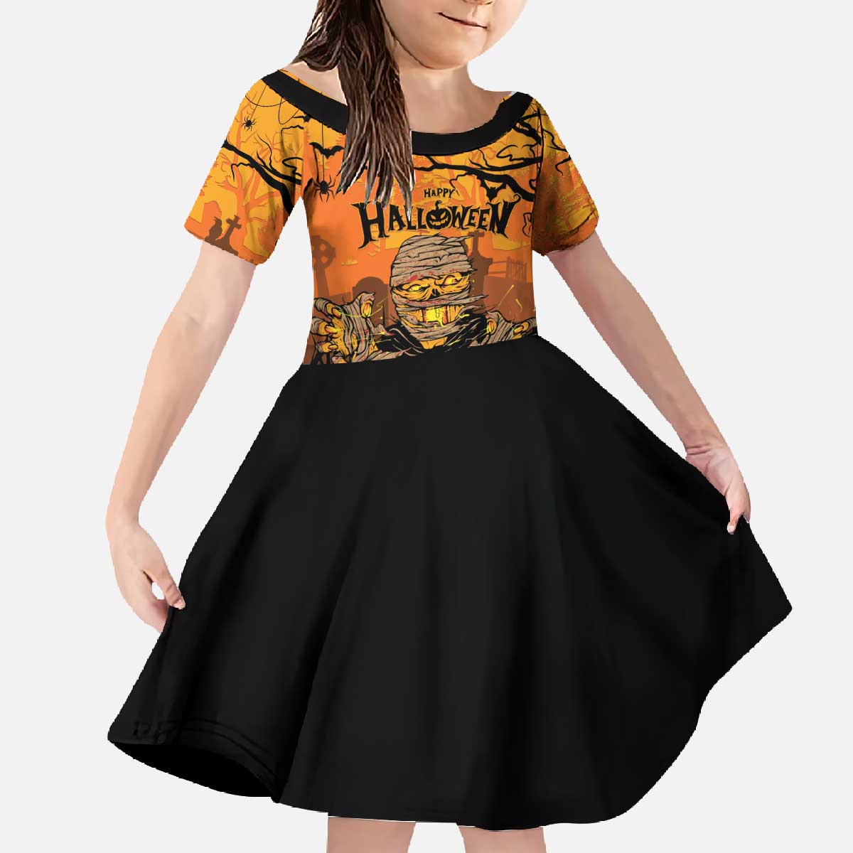 Personalized Halloween Egypt Mummy Family Matching Off The Shoulder Long Sleeve Dress and Hawaiian Shirt Trick or Treat - Wonder Print Shop