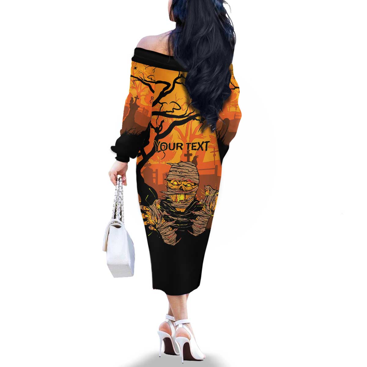 Personalized Halloween Egypt Mummy Family Matching Off The Shoulder Long Sleeve Dress and Hawaiian Shirt Trick or Treat - Wonder Print Shop