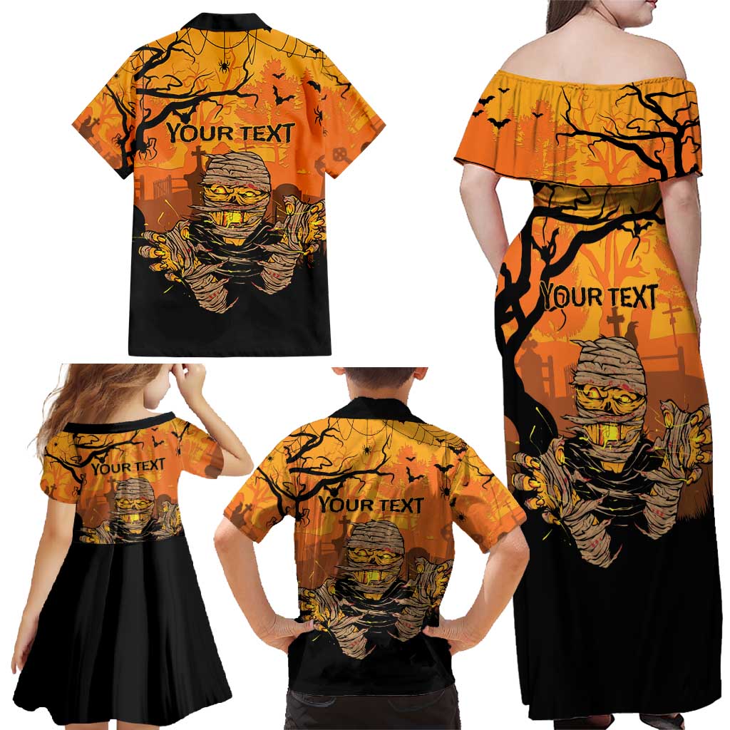 Personalized Halloween Egypt Mummy Family Matching Off Shoulder Maxi Dress and Hawaiian Shirt Trick or Treat - Wonder Print Shop