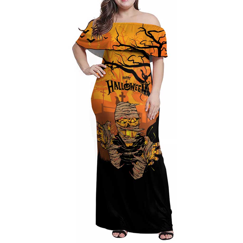 Personalized Halloween Egypt Mummy Family Matching Off Shoulder Maxi Dress and Hawaiian Shirt Trick or Treat - Wonder Print Shop