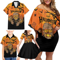 Personalized Halloween Egypt Mummy Family Matching Off Shoulder Short Dress and Hawaiian Shirt Trick or Treat - Wonder Print Shop