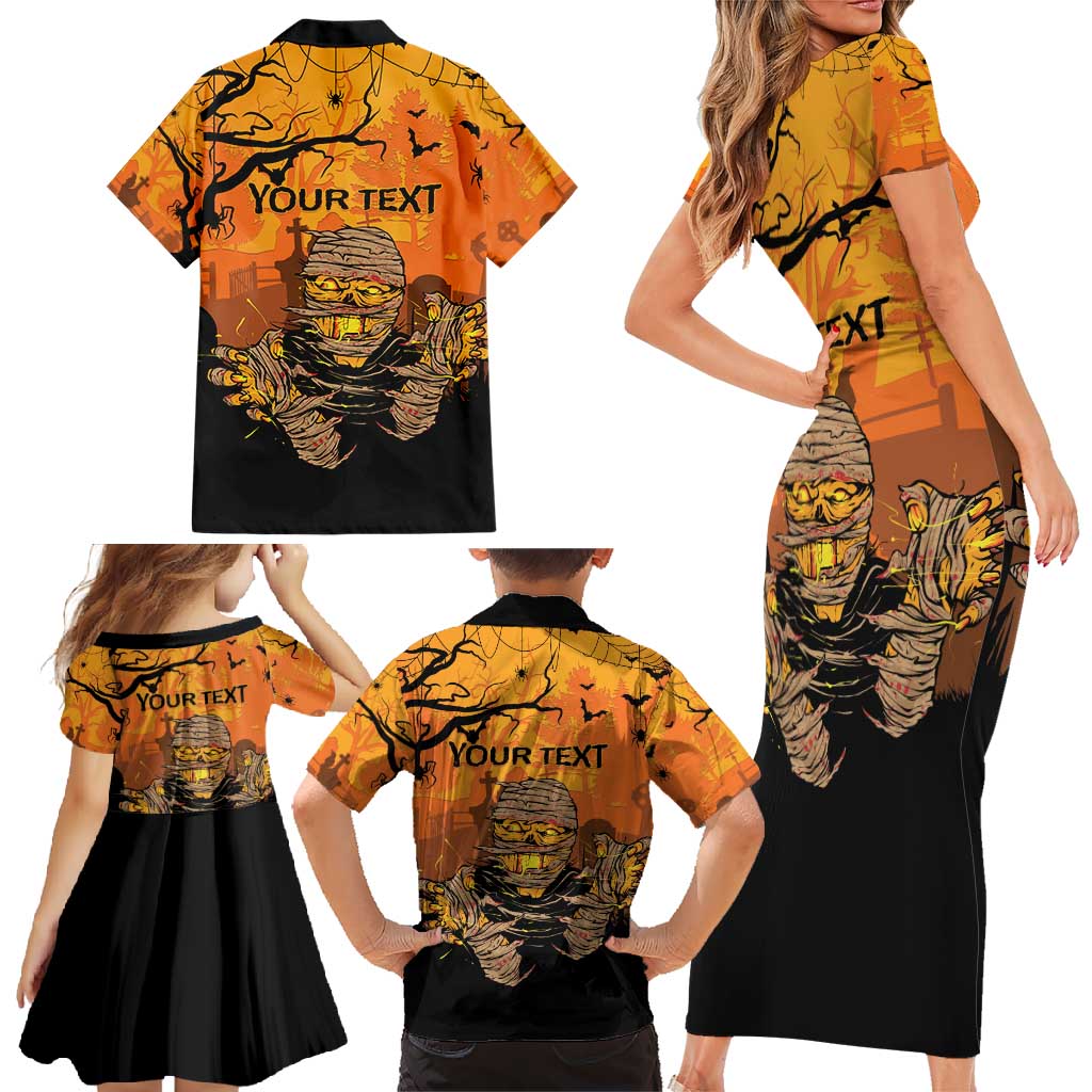 Personalized Halloween Egypt Mummy Family Matching Short Sleeve Bodycon Dress and Hawaiian Shirt Trick or Treat - Wonder Print Shop