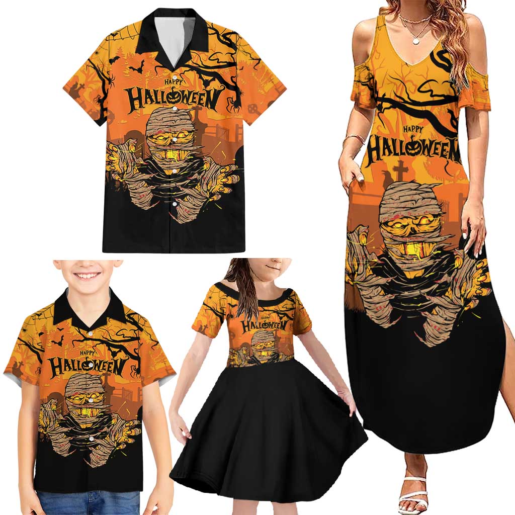 Personalized Halloween Egypt Mummy Family Matching Summer Maxi Dress and Hawaiian Shirt Trick or Treat - Wonder Print Shop