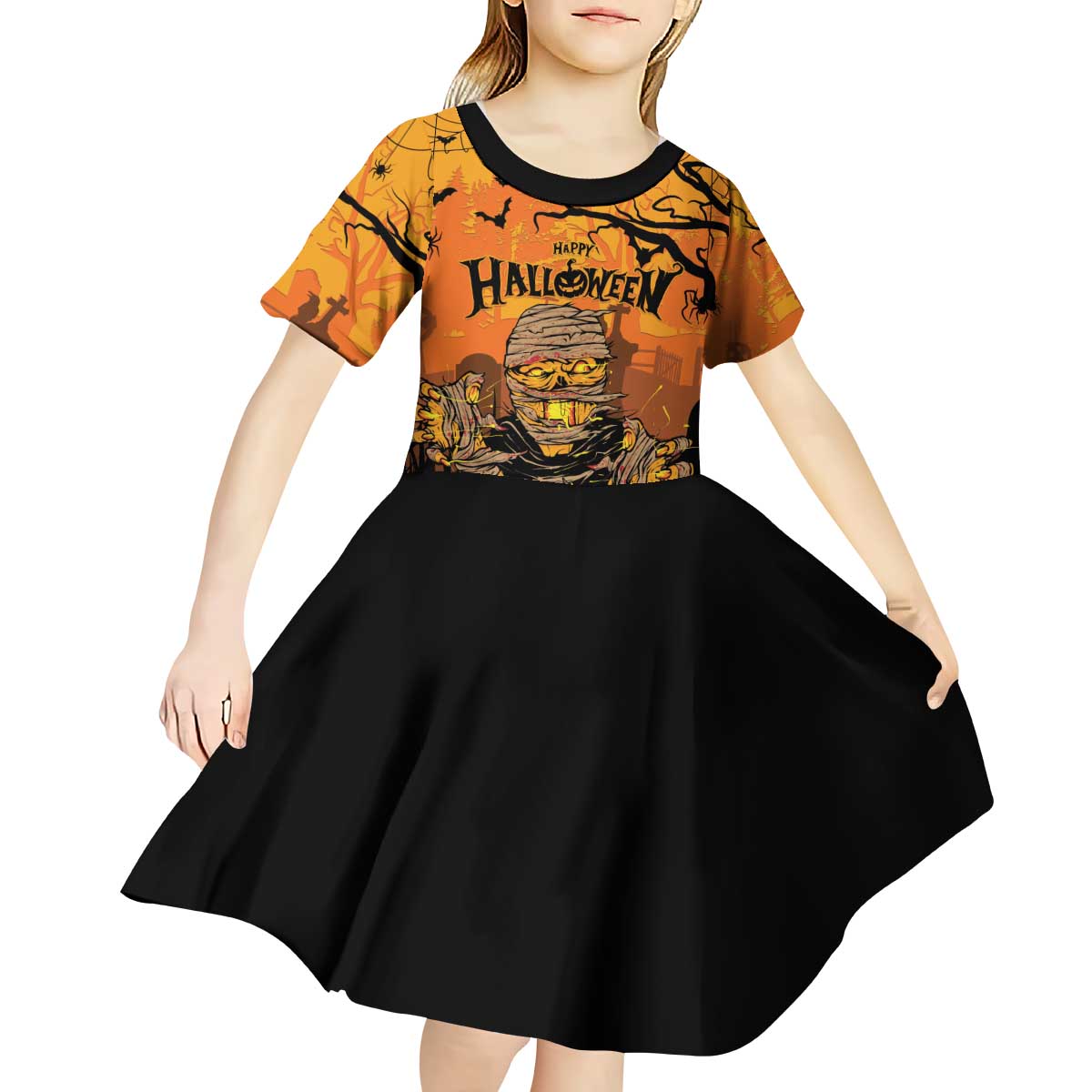 Personalized Halloween Egypt Mummy Kid Short Sleeve Dress Trick or Treat - Wonder Print Shop