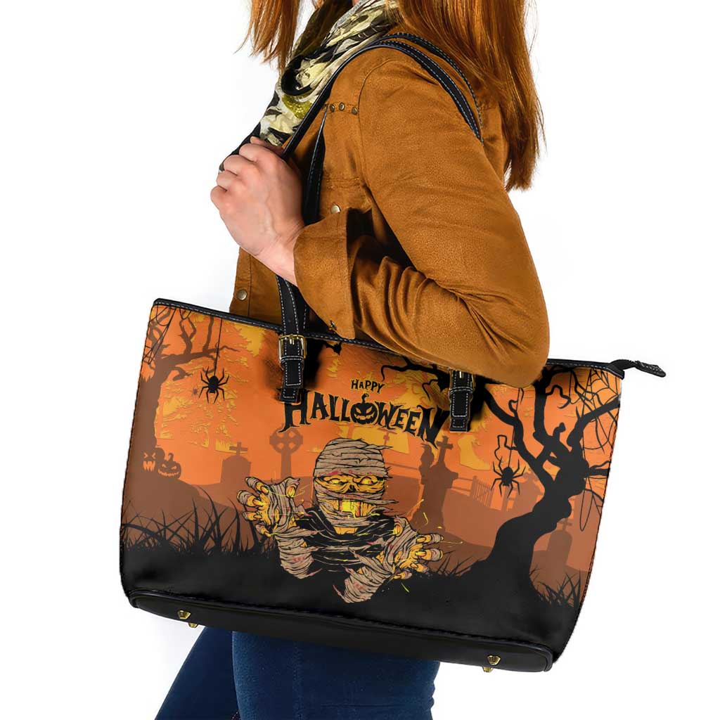 Halloween Egypt Mummy Leather Tote Bag Trick or Treat - Wonder Print Shop