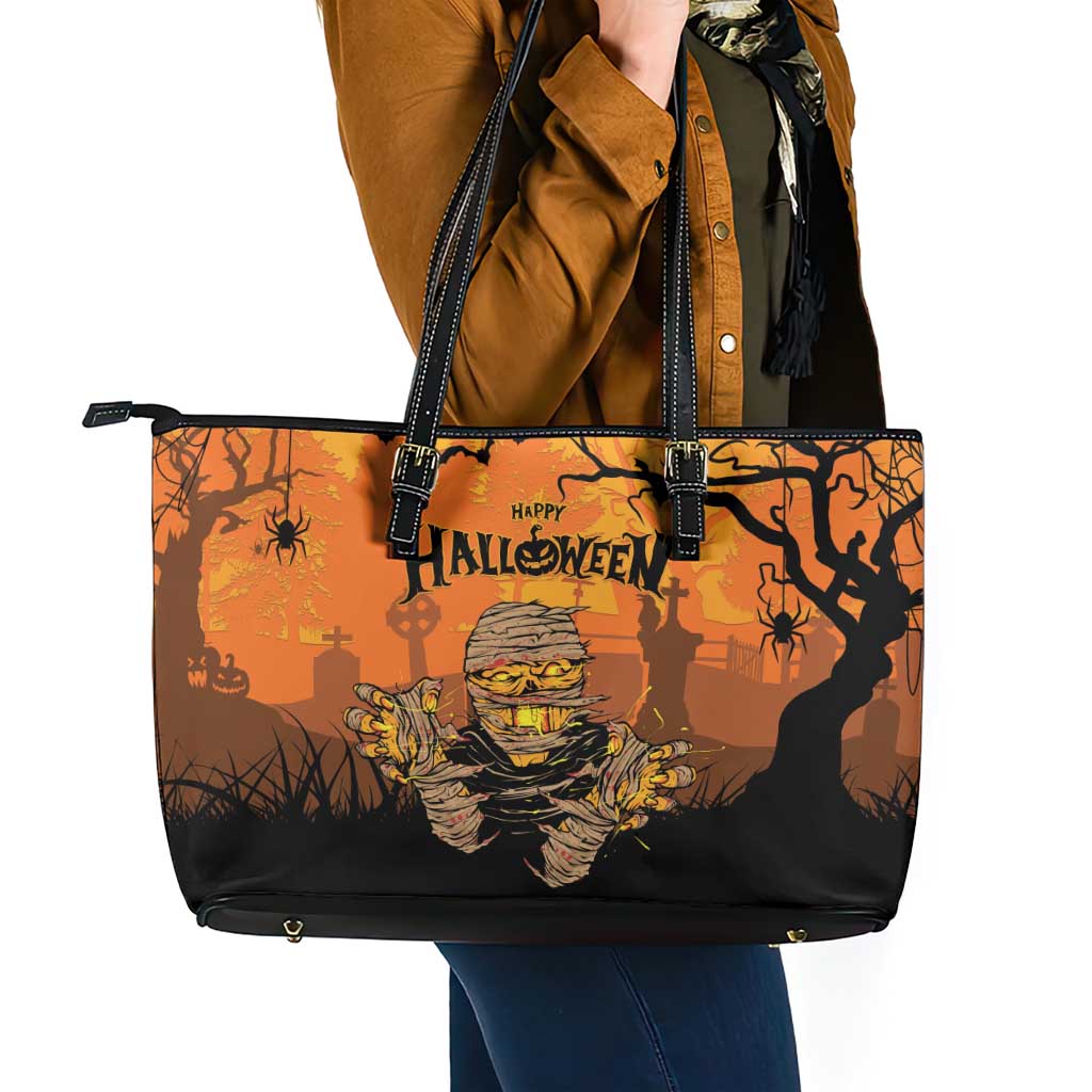 Halloween Egypt Mummy Leather Tote Bag Trick or Treat - Wonder Print Shop