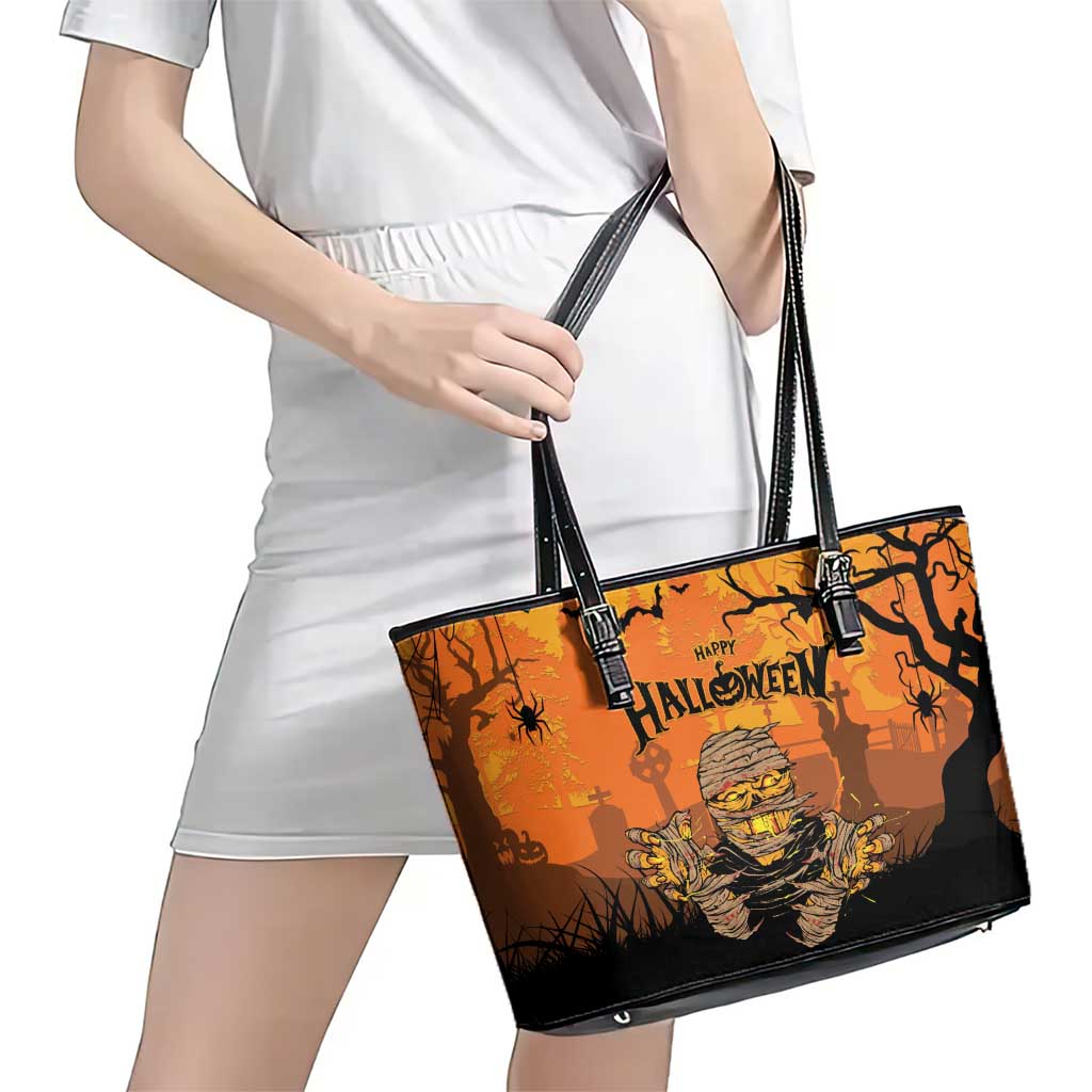Halloween Egypt Mummy Leather Tote Bag Trick or Treat - Wonder Print Shop