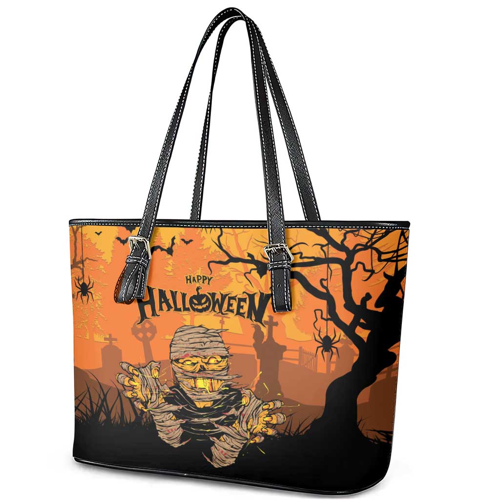 Halloween Egypt Mummy Leather Tote Bag Trick or Treat - Wonder Print Shop