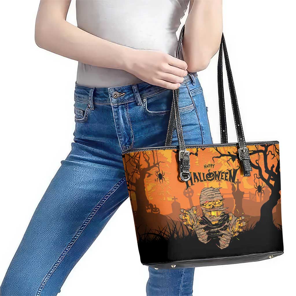 Halloween Egypt Mummy Leather Tote Bag Trick or Treat - Wonder Print Shop