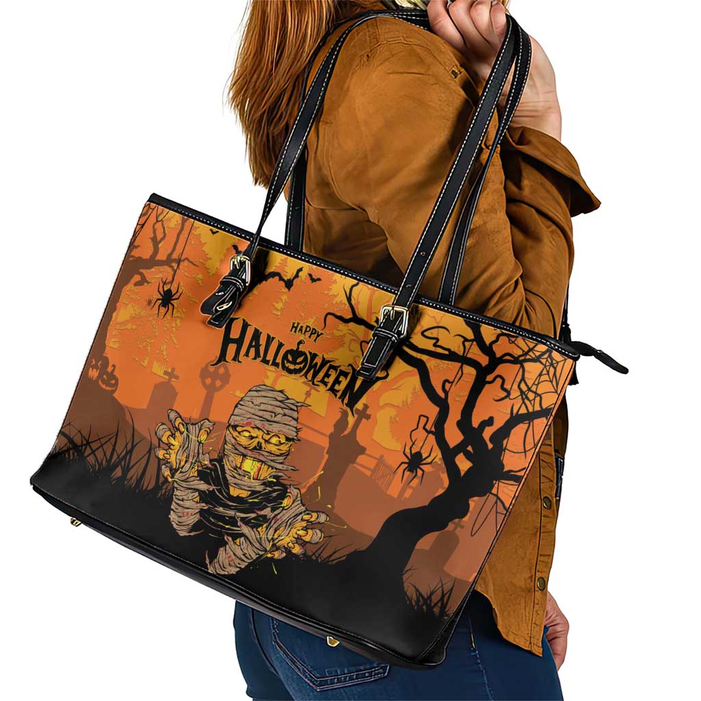 Halloween Egypt Mummy Leather Tote Bag Trick or Treat - Wonder Print Shop