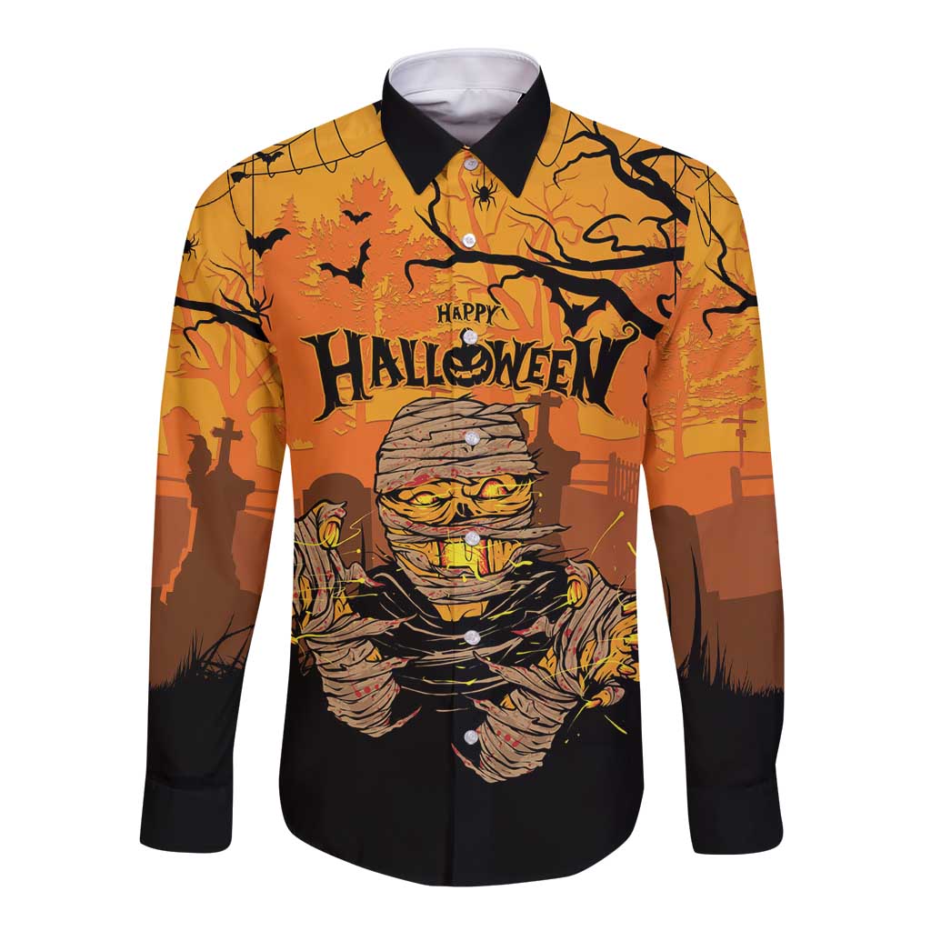Personalized Halloween Egypt Mummy Long Sleeve Button Shirt Trick or Treat - Wonder Print Shop