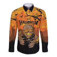 Personalized Halloween Egypt Mummy Long Sleeve Button Shirt Trick or Treat - Wonder Print Shop