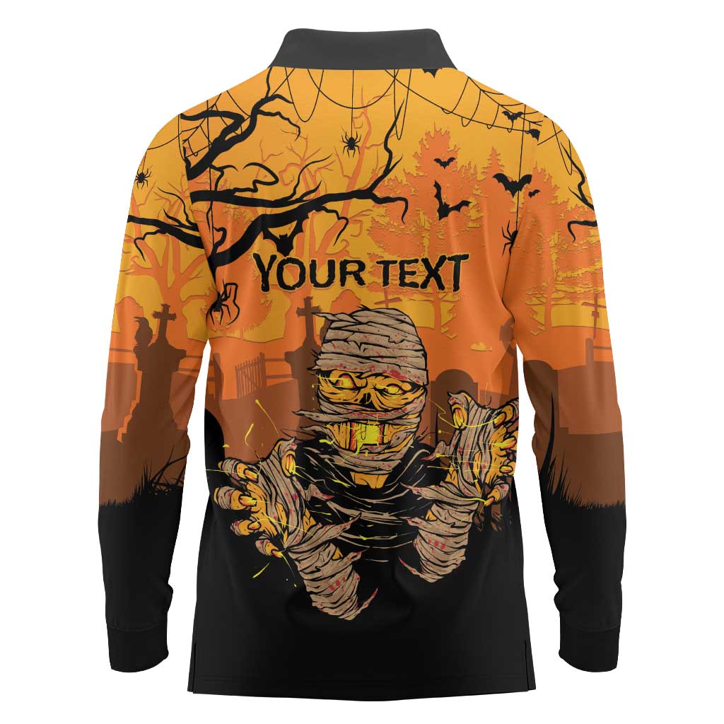 Personalized Halloween Egypt Mummy Long Sleeve Polo Shirt Trick or Treat - Wonder Print Shop