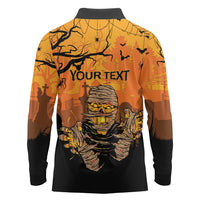 Personalized Halloween Egypt Mummy Long Sleeve Polo Shirt Trick or Treat - Wonder Print Shop
