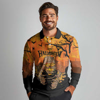 Personalized Halloween Egypt Mummy Long Sleeve Polo Shirt Trick or Treat - Wonder Print Shop