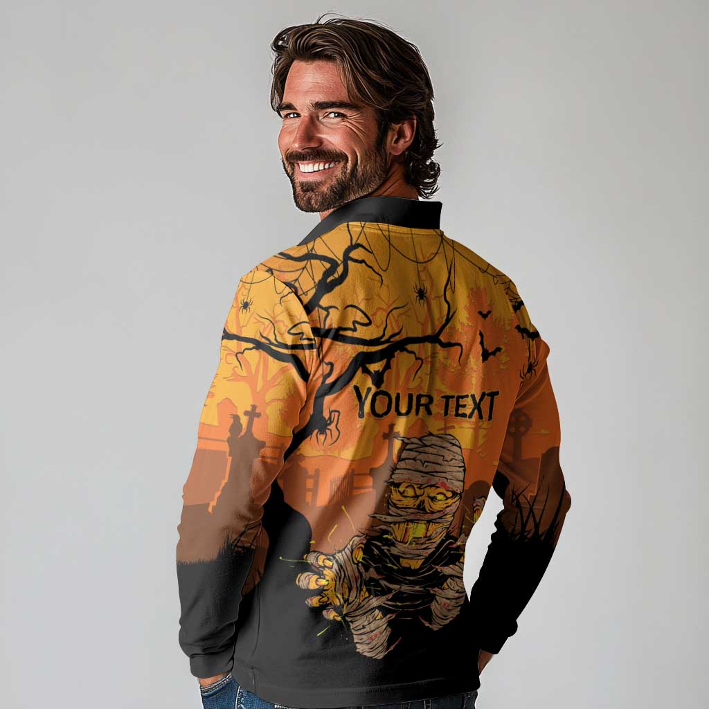 Personalized Halloween Egypt Mummy Long Sleeve Polo Shirt Trick or Treat - Wonder Print Shop