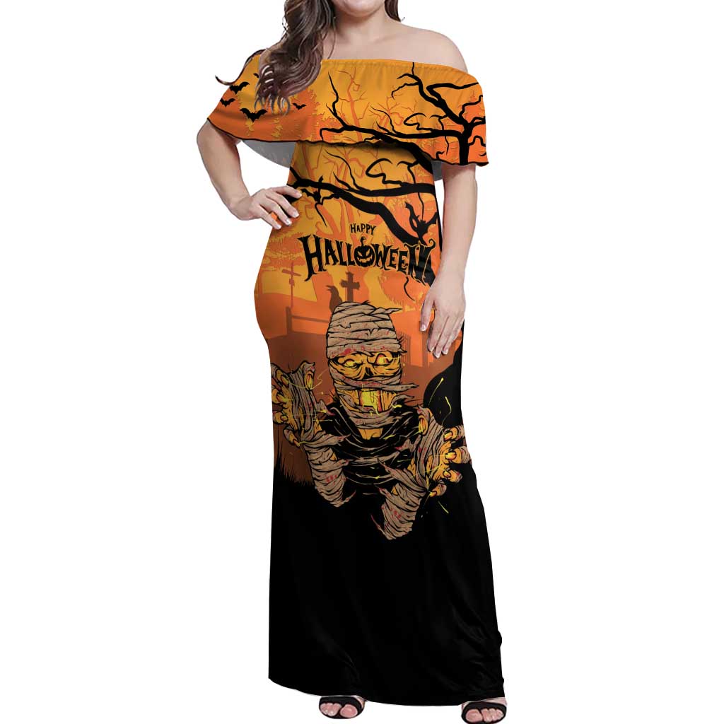 Personalized Halloween Egypt Mummy Off Shoulder Maxi Dress Trick or Treat - Wonder Print Shop