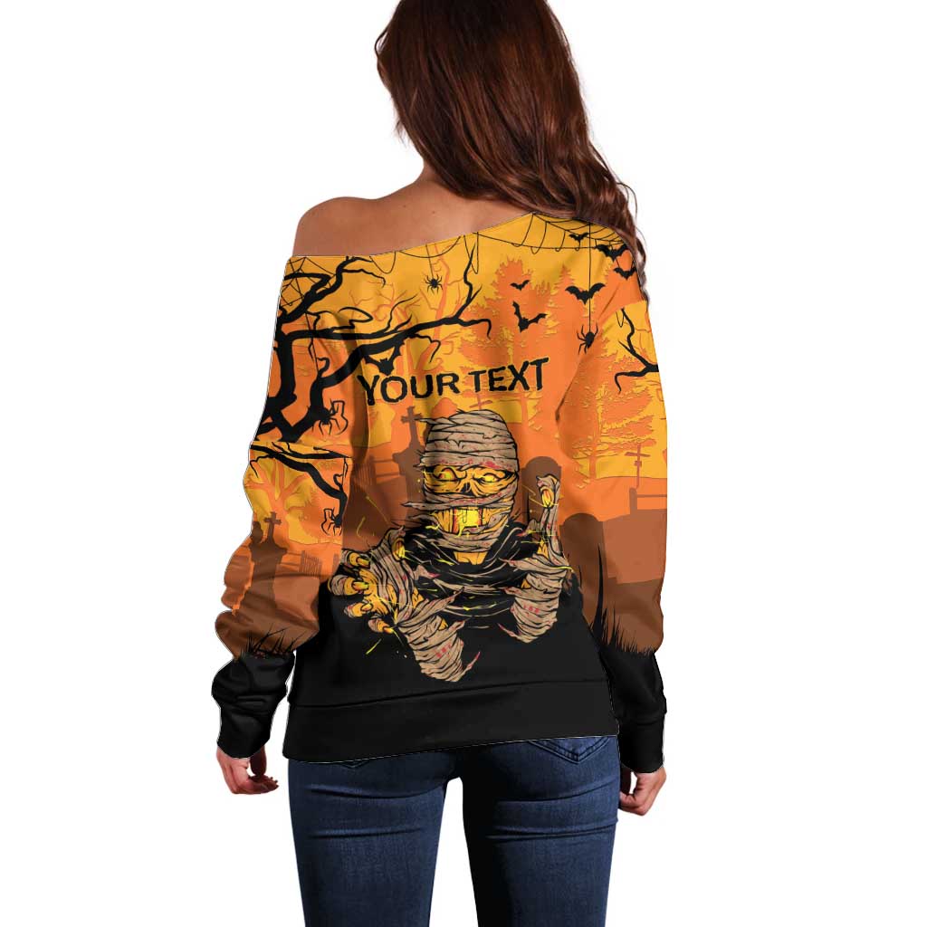 Personalized Halloween Egypt Mummy Off Shoulder Sweater Trick or Treat - Wonder Print Shop