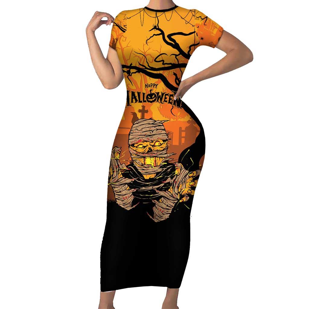 Personalized Halloween Egypt Mummy Short Sleeve Bodycon Dress Trick or Treat - Wonder Print Shop