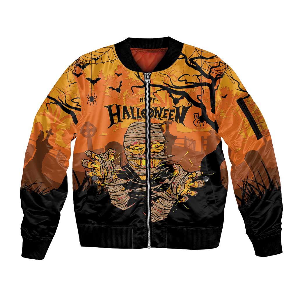 Personalized Halloween Egypt Mummy Sleeve Zip Bomber Jacket Trick or Treat - Wonder Print Shop
