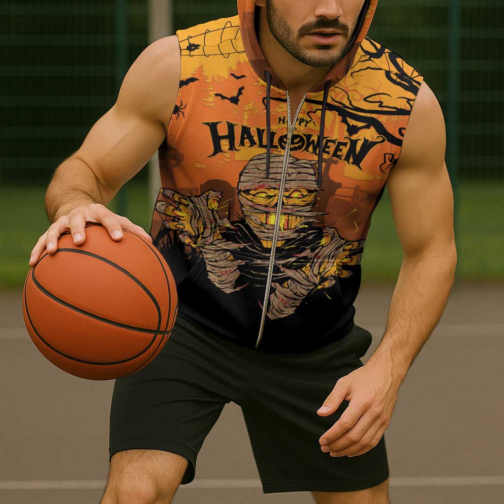 Personalized Halloween Egypt Mummy Sleeveless Zip Hoodie Trick or Treat - Wonder Print Shop