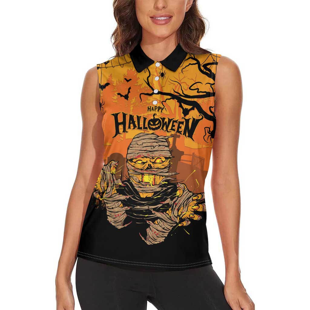 Personalized Halloween Egypt Mummy Women Sleeveless Polo Shirt Trick or Treat - Wonder Print Shop
