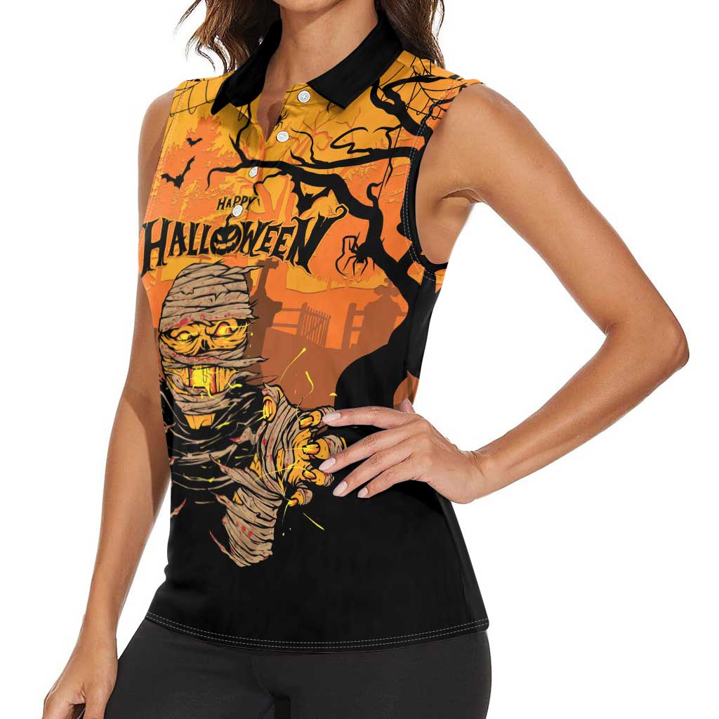 Personalized Halloween Egypt Mummy Women Sleeveless Polo Shirt Trick or Treat - Wonder Print Shop