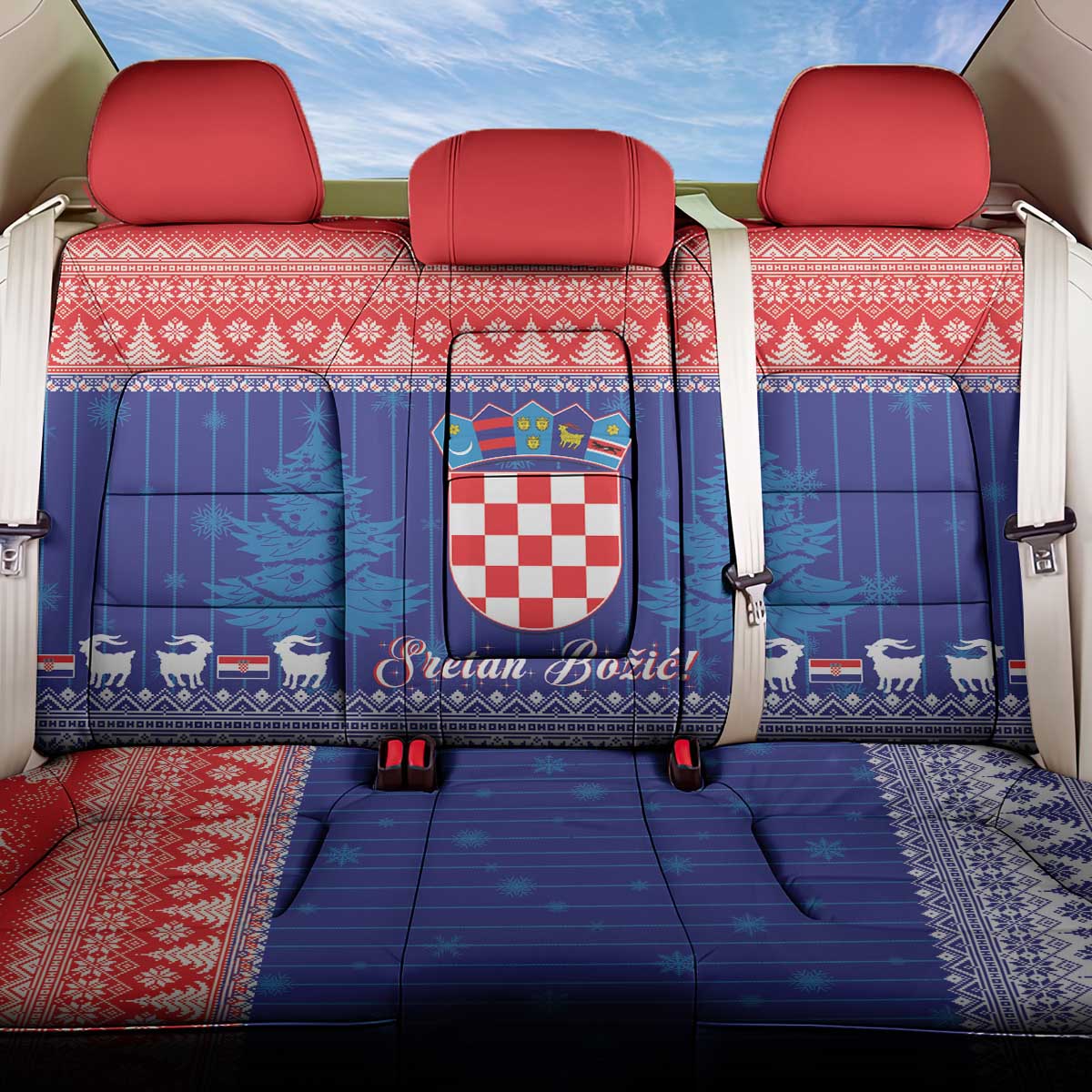 Croatia Christmas Back Car Seat Cover Coat Of Arms Sretan Bozic - Wonder Print Shop