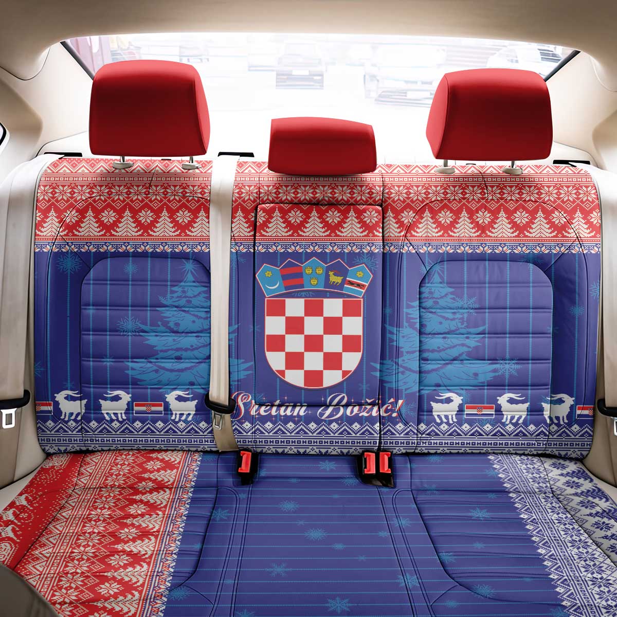 Croatia Christmas Back Car Seat Cover Coat Of Arms Sretan Bozic - Wonder Print Shop
