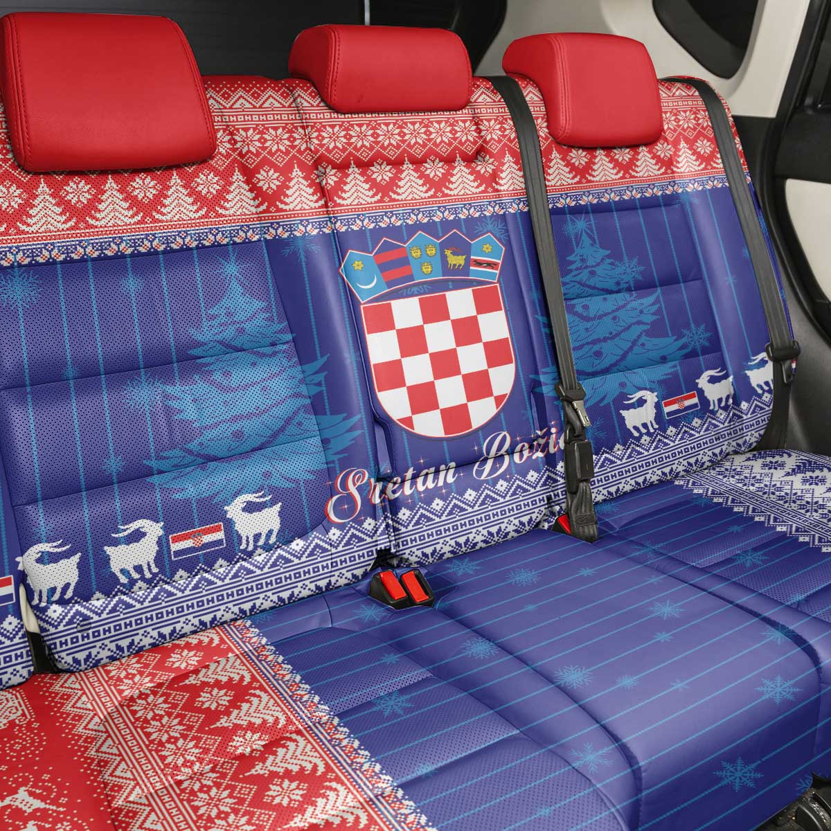 Croatia Christmas Back Car Seat Cover Coat Of Arms Sretan Bozic - Wonder Print Shop