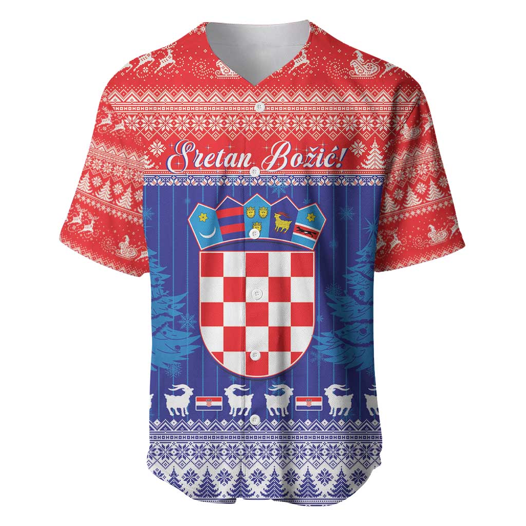 Croatia Christmas Baseball Jersey Coat Of Arms Sretan Bozic - Wonder Print Shop