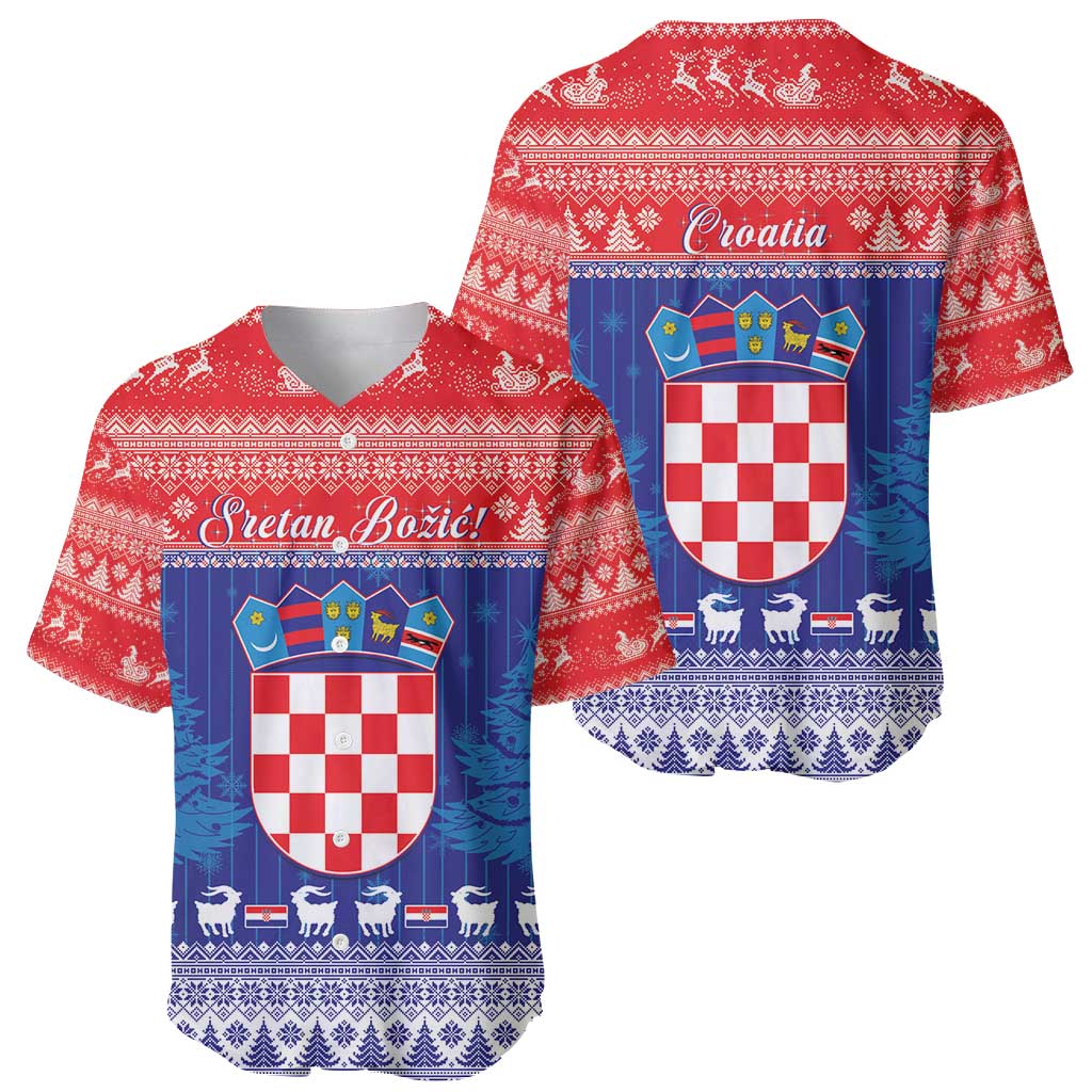 Croatia Christmas Baseball Jersey Coat Of Arms Sretan Bozic - Wonder Print Shop