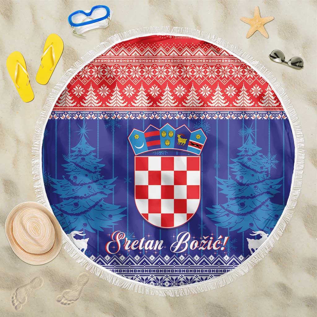 Croatia Christmas Beach Blanket Coat Of Arms Sretan Bozic - Wonder Print Shop