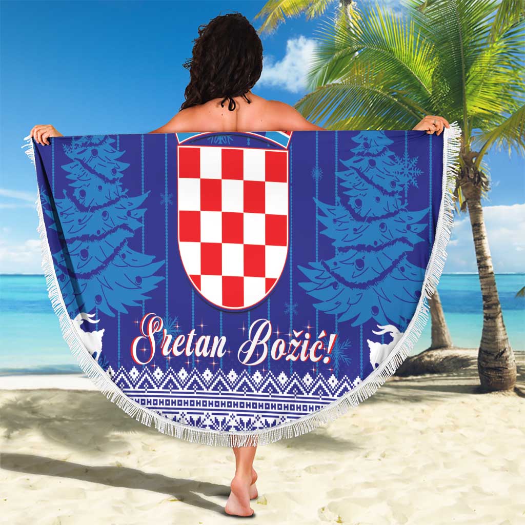 Croatia Christmas Beach Blanket Coat Of Arms Sretan Bozic - Wonder Print Shop